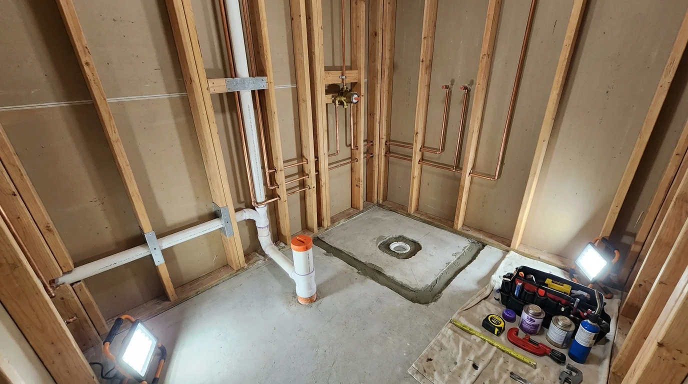 Bathroom rough-in plumbing during remodel by Johns Plumbing LLC in Summerville