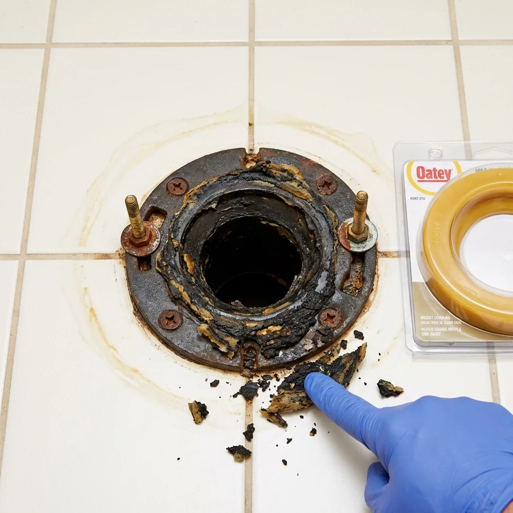 Failed wax ring showing water seepage at the base of a toilet in a Summerville, SC home